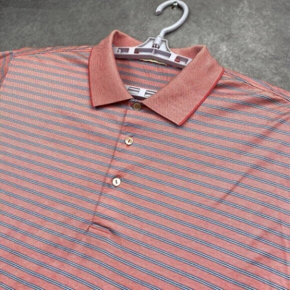 Peter Millar Polo Shirt Mens XL Pink Blue Striped Preppy Golf Casual S/S - Picture 4 of 11